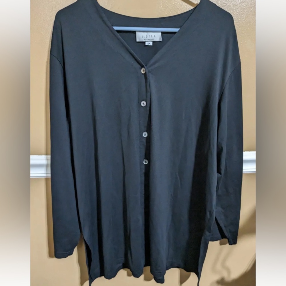 J Jill Tunic Black Button Down Cardigan Shirt Women's Size 2X